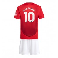 Camisa de Futebol Manchester United Marcus Rashford #10 Equipamento Principal Infantil 2024-25 Manga Curta (+ Calças curtas)